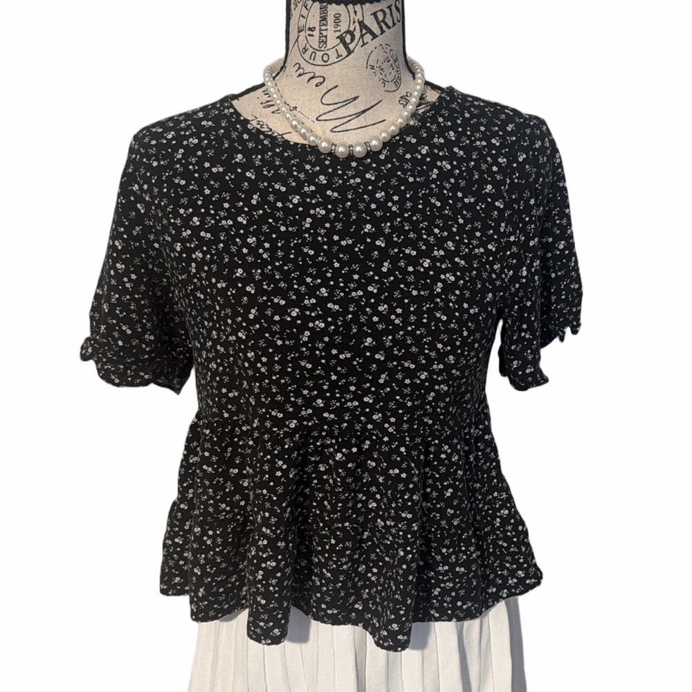 Paper Crane Black Floral Babydoll Blouse